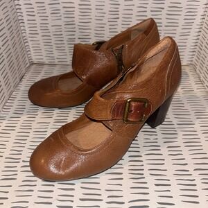Clarks Indigo Women's‎ Brown Leather Mary Jane Block Heel Zipper Shoes Sz 7.5